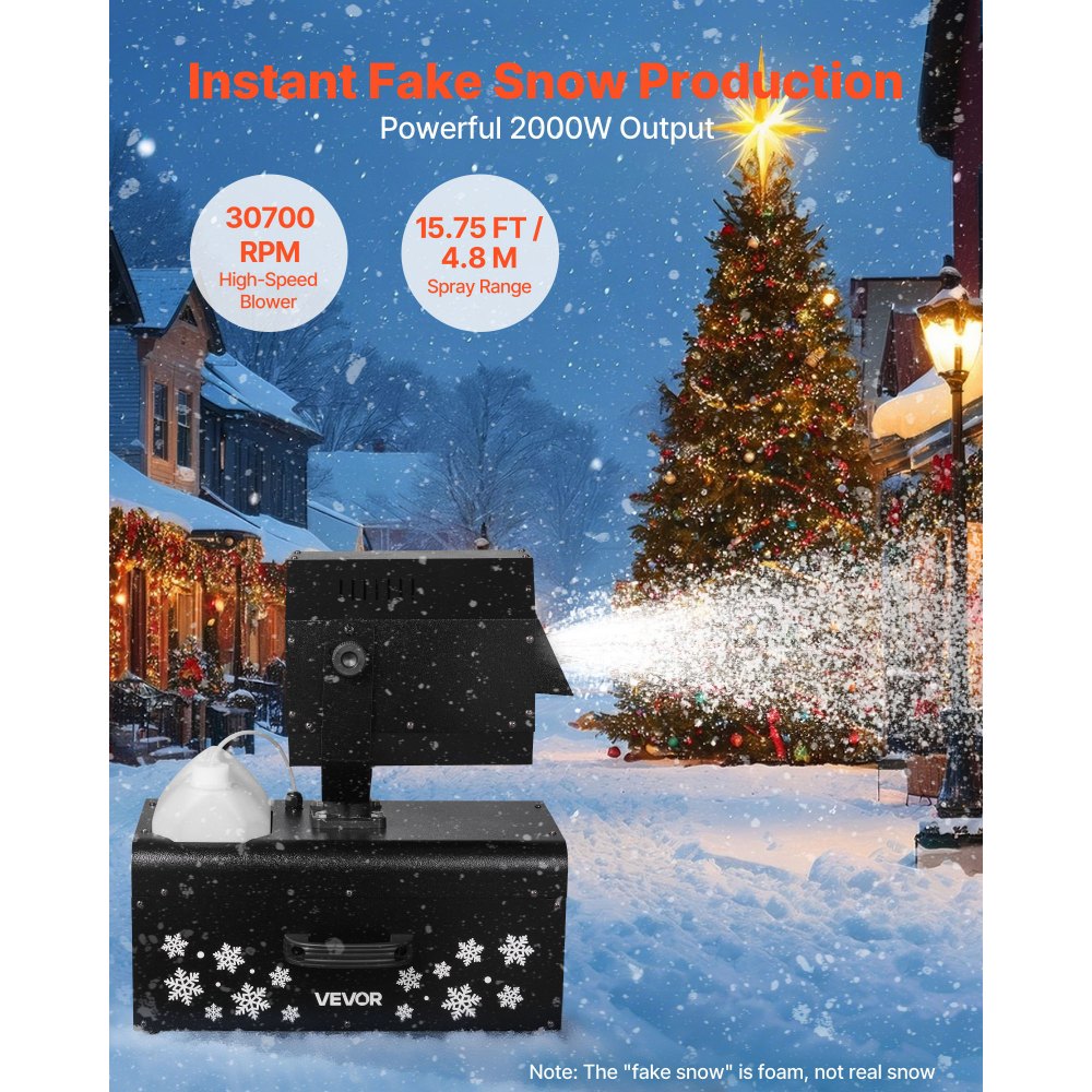 VEVOR Snow Machine, 2000W 90°Shaking Head Snow Maker by Wireless/Wired Remote Control,-$135