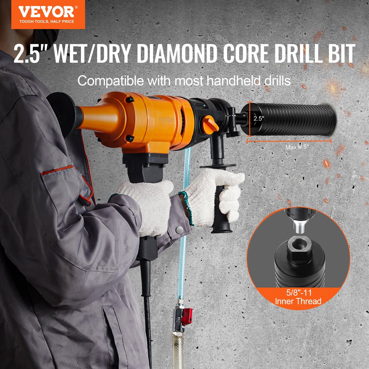 VEVOR Core Drill Bit, 2.5" Wet/Dry Diamond Core Drill Bits for Brick and Block, Concrete Core Drill Bit,-$30