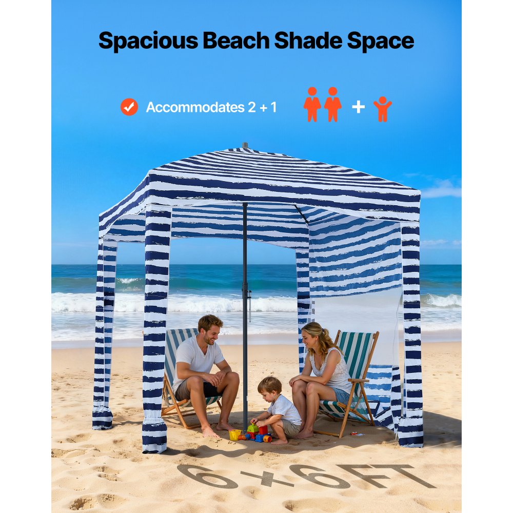 VEVOR Beach Cabana, 6 x 6 ft Beach Canopy with Side Wall, UPF 50+ Protection Easy Setup,-$55