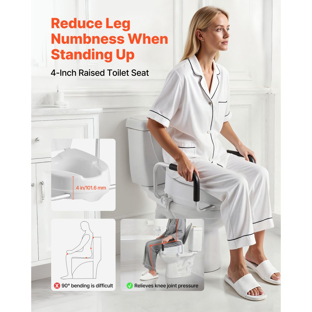VEVOR Raised Toilet Seat with Arms, 300 lbs Load Capacity, 4-Inch Lift Height, Widened Commode,-$45