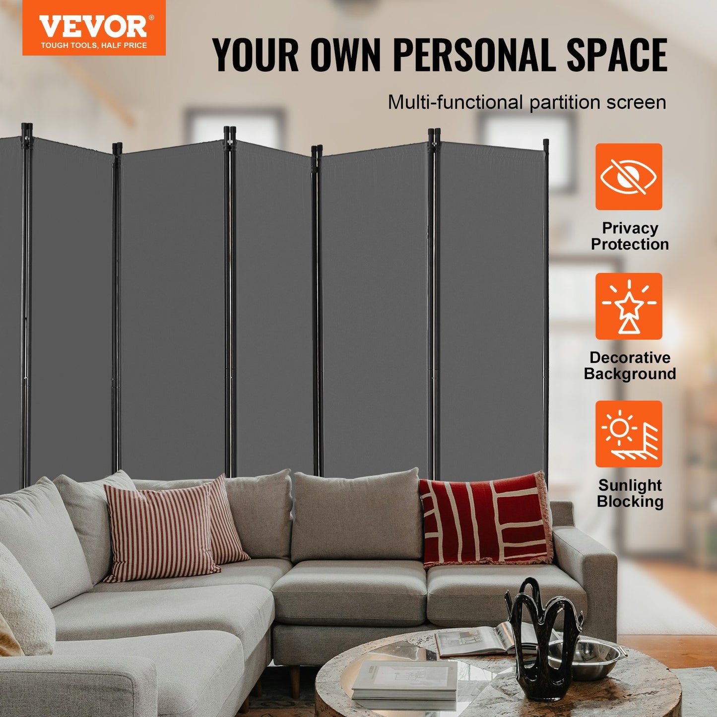 VEVOR Room Divider, 6 Panels Room Divider, Folding Privacy Screen and Portable,-$55