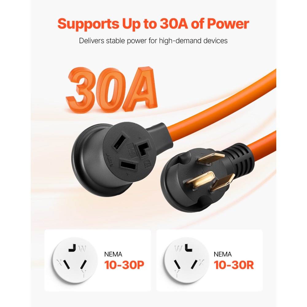 VEVOR 10 ft Dryer Extension Cord, 3-Prong NEMA 10-30P to 10-30R Dryer Cord, 125V/250V STW,-$40