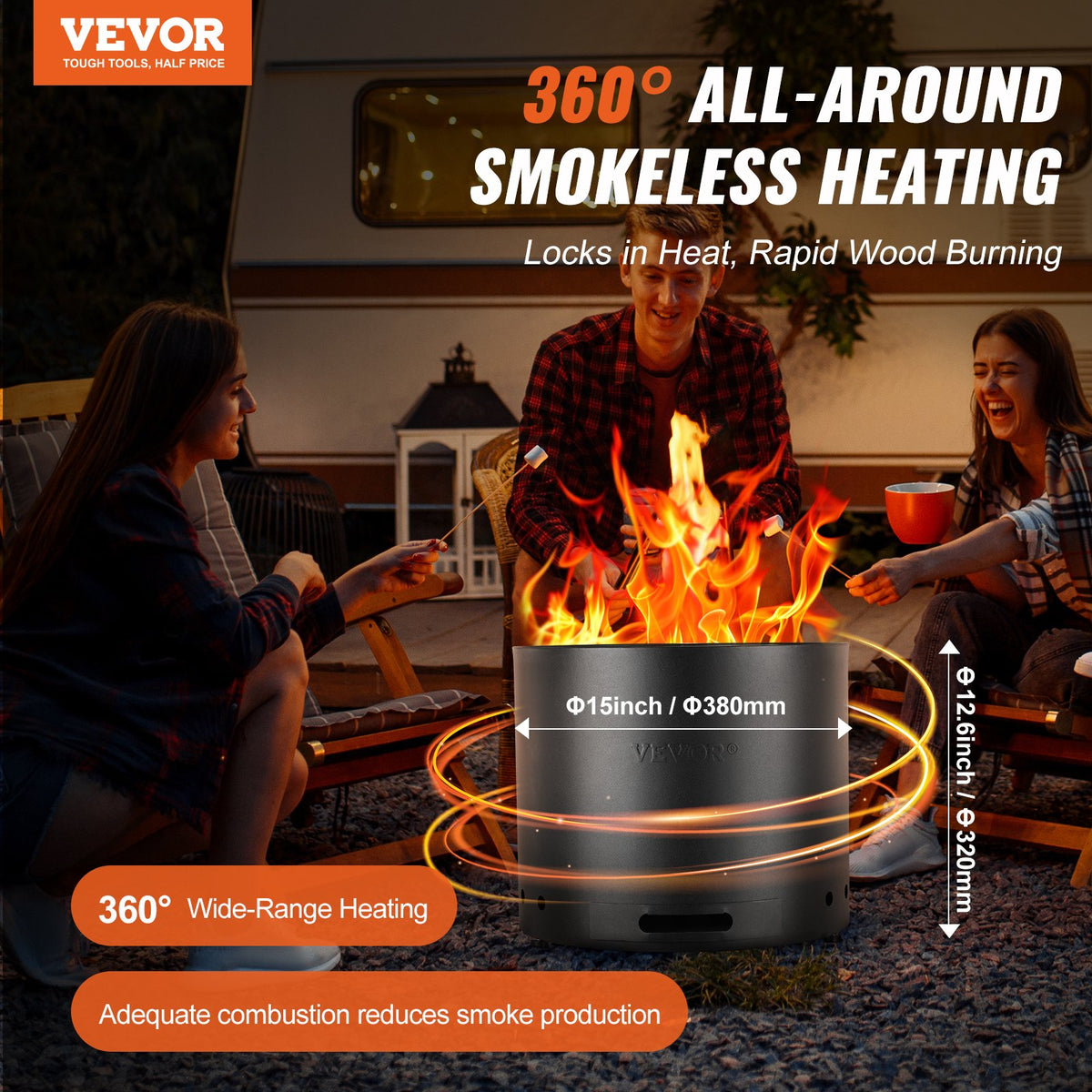 VEVOR Smokeless Fire Pit Stove Bonfire,Wood Burning Fireplaces W/Removable Ash Pan,SUS430 Stainless Steel inner Portable Outdoor Firepit,for Outdoor Patio Camping