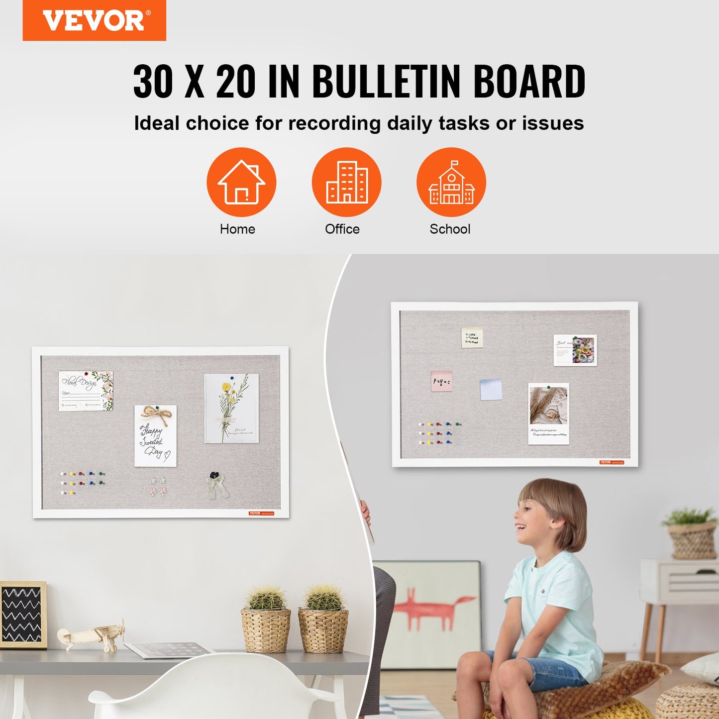 VEVOR 30"x20" White Cork Board with Linen Surface – Stylish Wall-Mounted Bulletin Board for Home,-$20