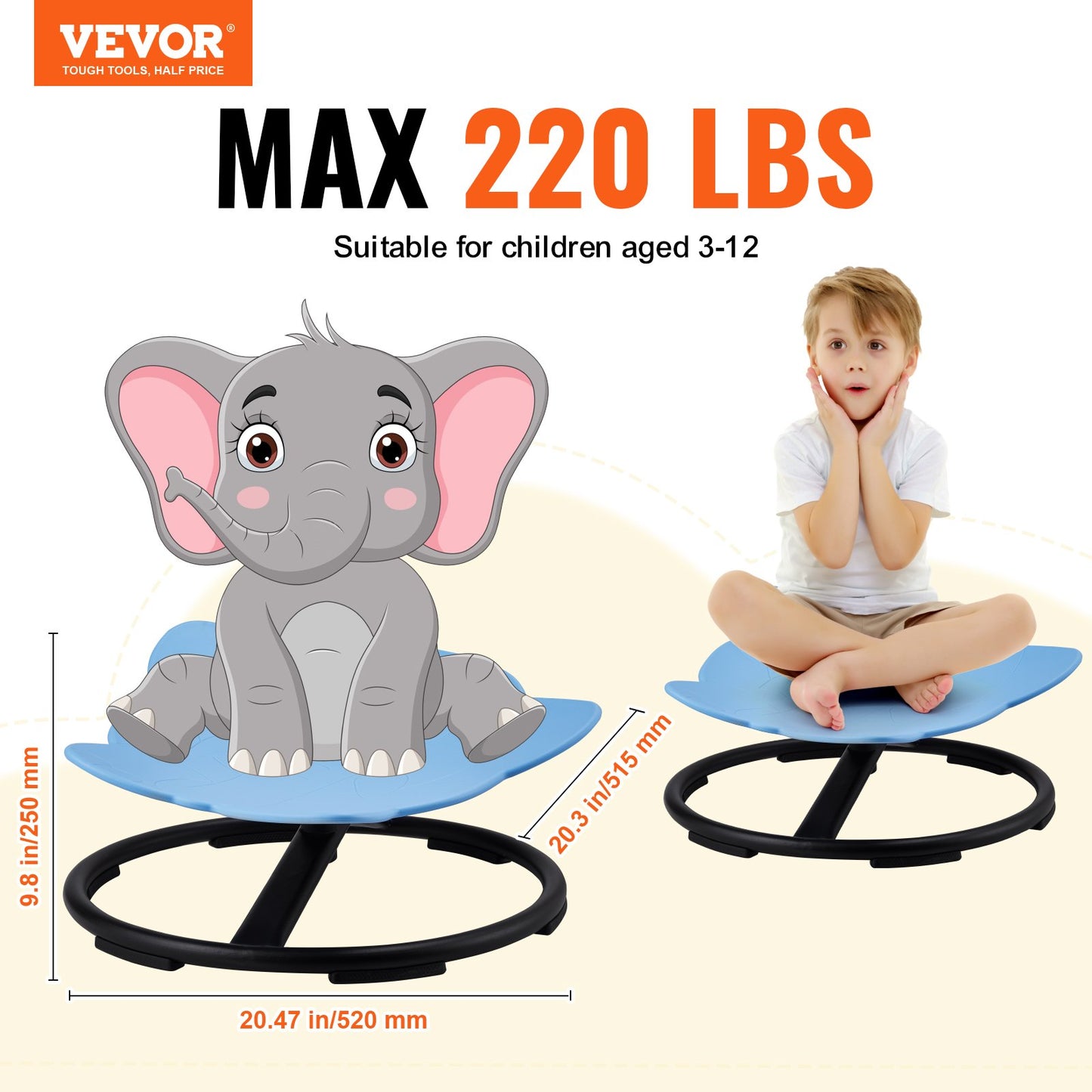 VEVOR Elephant Kids Swivel Chair, 220 LBS Capacity, 360° Spinning Chair, Kids Sensory Activity Toy Chair,-$40