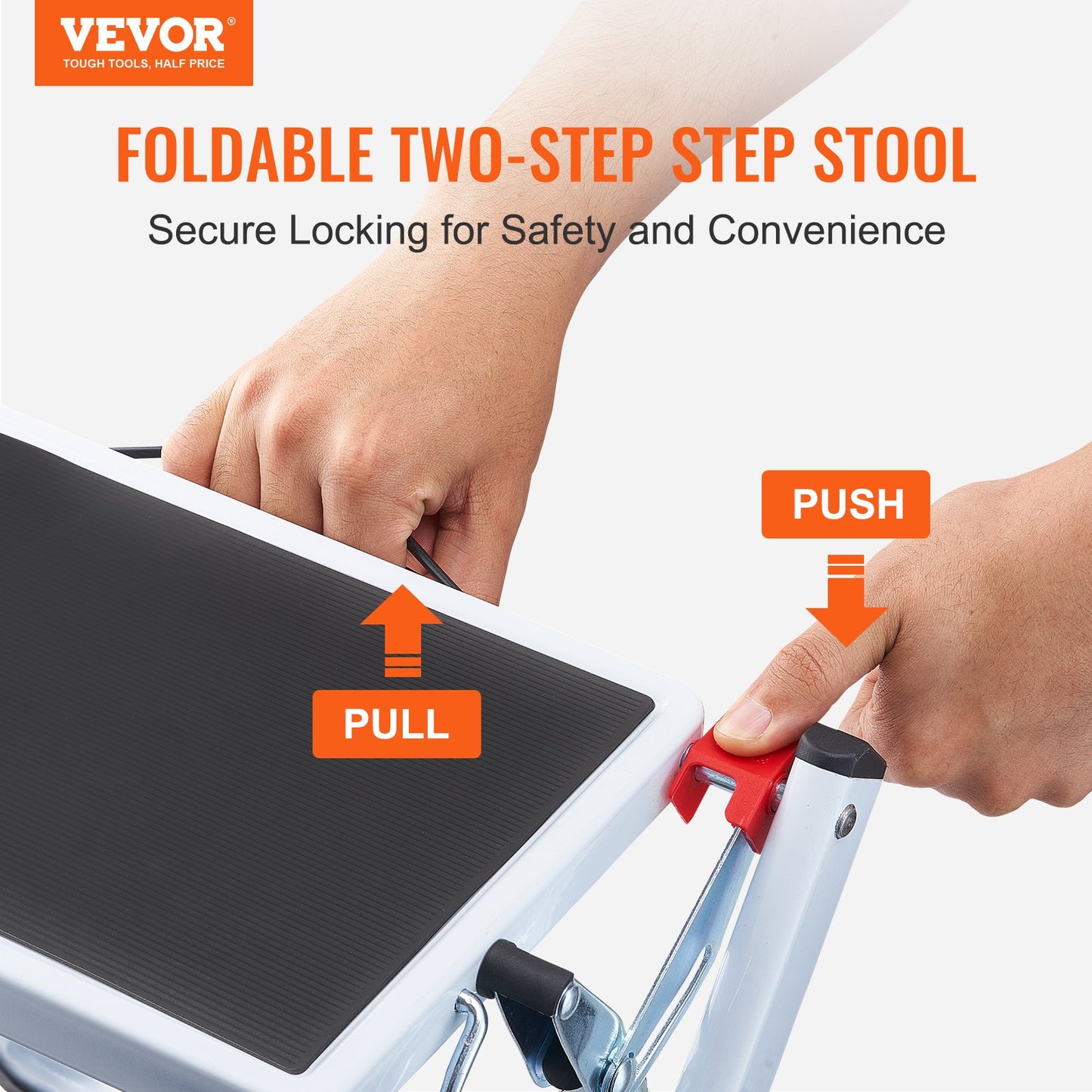 VEVOR Step Ladder 2-Step 330lbs Capacity, Ergonomic Folding Steel Step Stool with Wide Anti-Slip,-$25