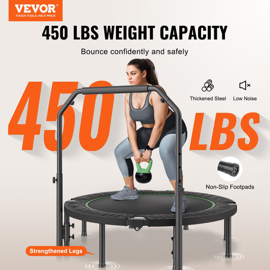 VEVOR Foldable Mini Trampoline, 52 Inch Fitness Rebounder, Max Load 450lbs Exercise Trampoline,-$70