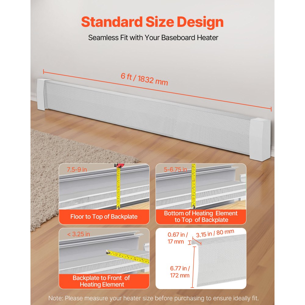 VEVOR Baseboard Heater Covers, Premium Series 6 ft Standard Electric Heating Unit Front Cover,-$65