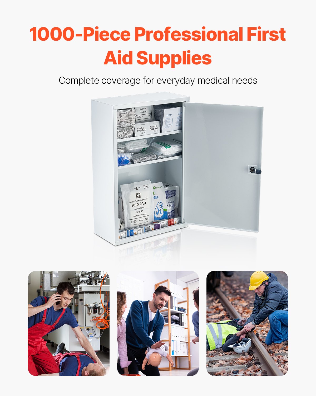 VEVOR 3-Shelf First Aid Cabinet, 1000 Pieces, Large Capacity First Aid Kit, Wall Mounted Cabinet,-$70