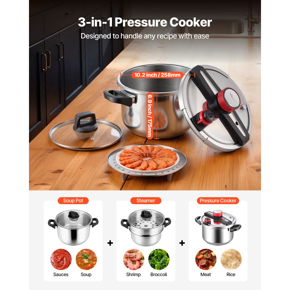 VEVOR Pressure Cooker, 10Qt Pressure Cooker Stainless Steel, Pressures Canner with Steaming Rack,-$65