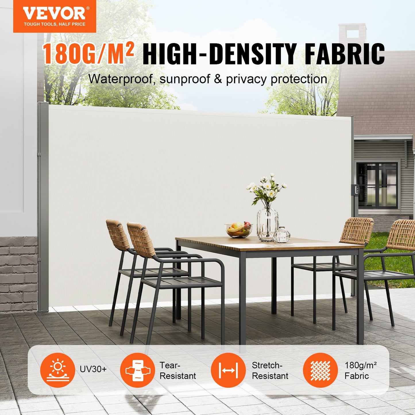 VEVOR Retractable Side Awning, 71''x 138'' Outdoor Privacy Screen, 180g Polyester,-$70