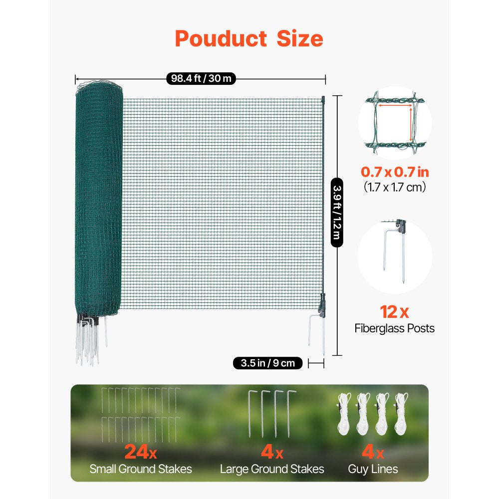 VEVOR Temporary Fence with Posts, 3.9 x 98.4 FT Plastic Mesh Fencing, Garden Safety Netting,-$65