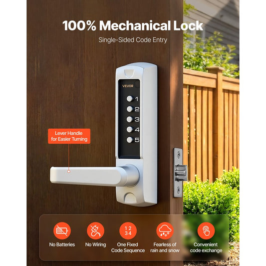 VEVOR Mechanical Keyless Entry Door Lock,2.0 Code Upgrade,5 Digits Code,Single-Sided Push Button Combination Keypad Door Lock with Handle,Auto Locking,-$100