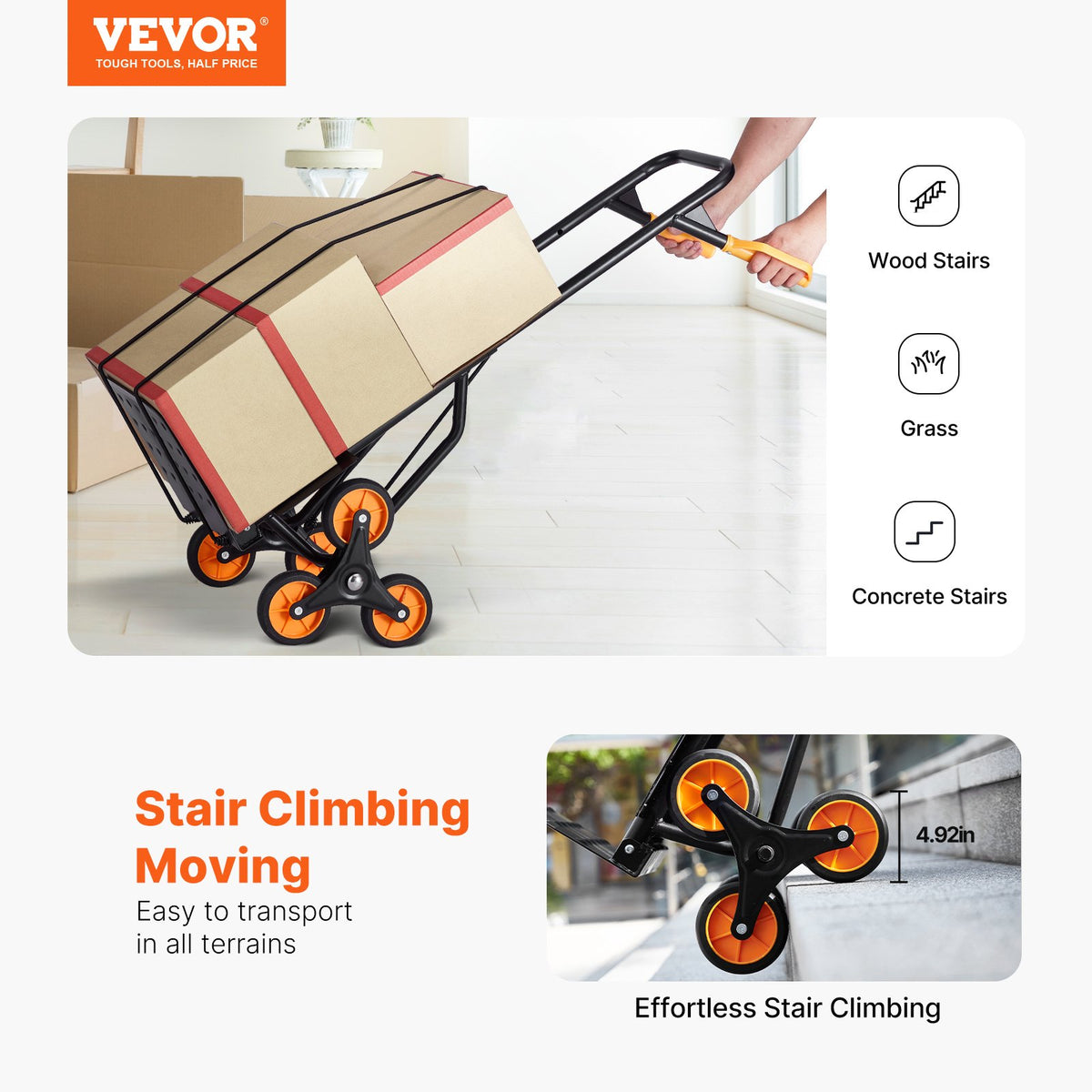VEVOR Stair Climbing Cart, 440 lbs Capacity Stair Climber Hand Truck and Dolly, Heavy-Duty Folding,-$80