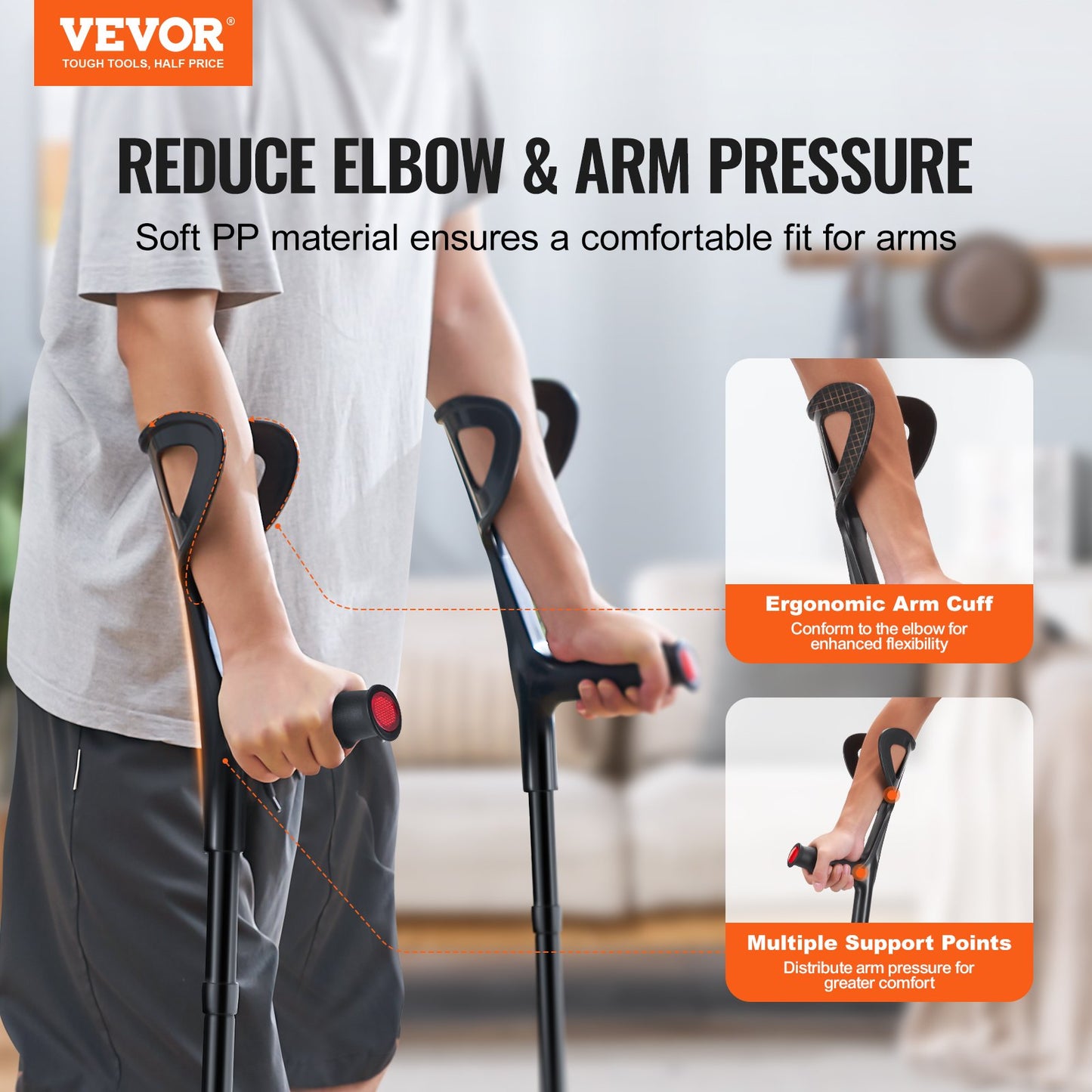 VEVOR Folding Forearm Crutches, 10-Level Height Adjustable Aluminum Walking Crutches, -$25