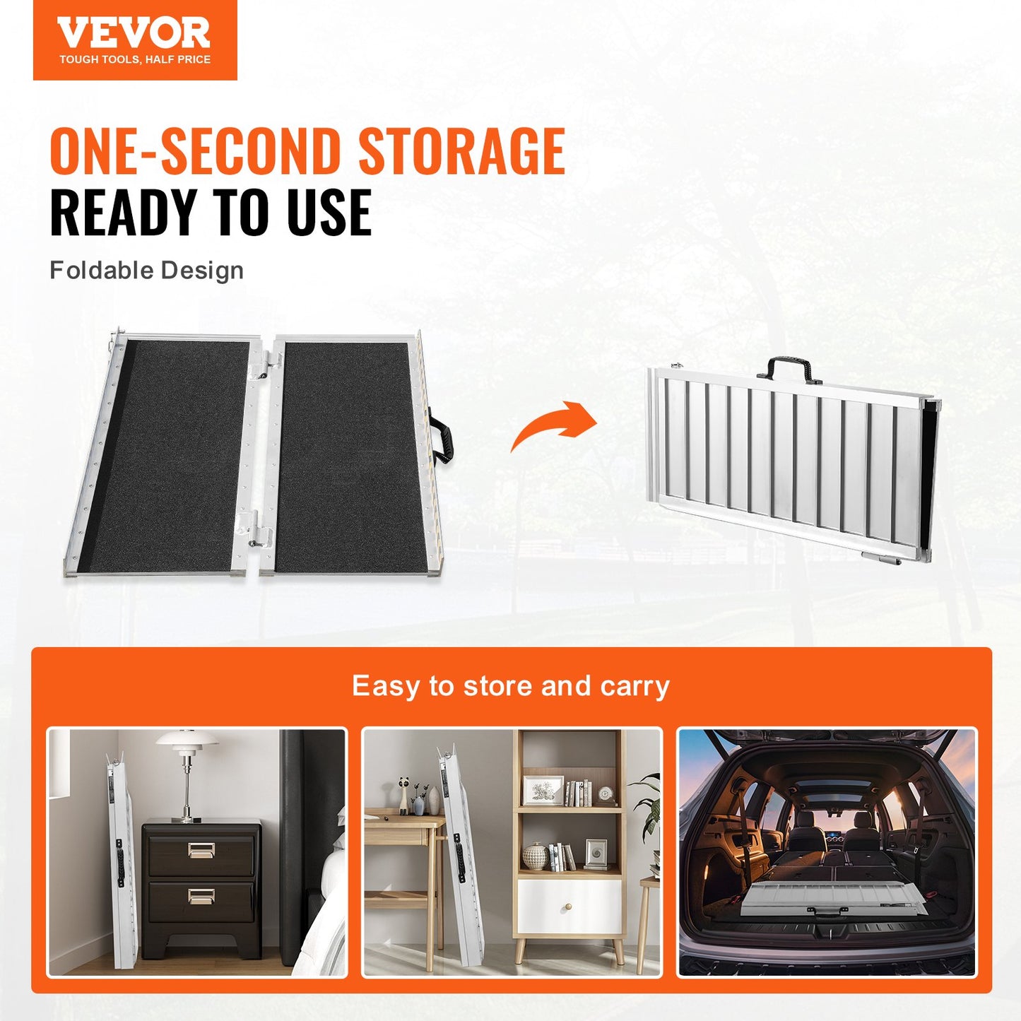 VEVOR Portable Wheelchair Ramp, 3 ft 800 lbs Capacity, Non-Slip Aluminum Folding Threshold Ramp,-$70