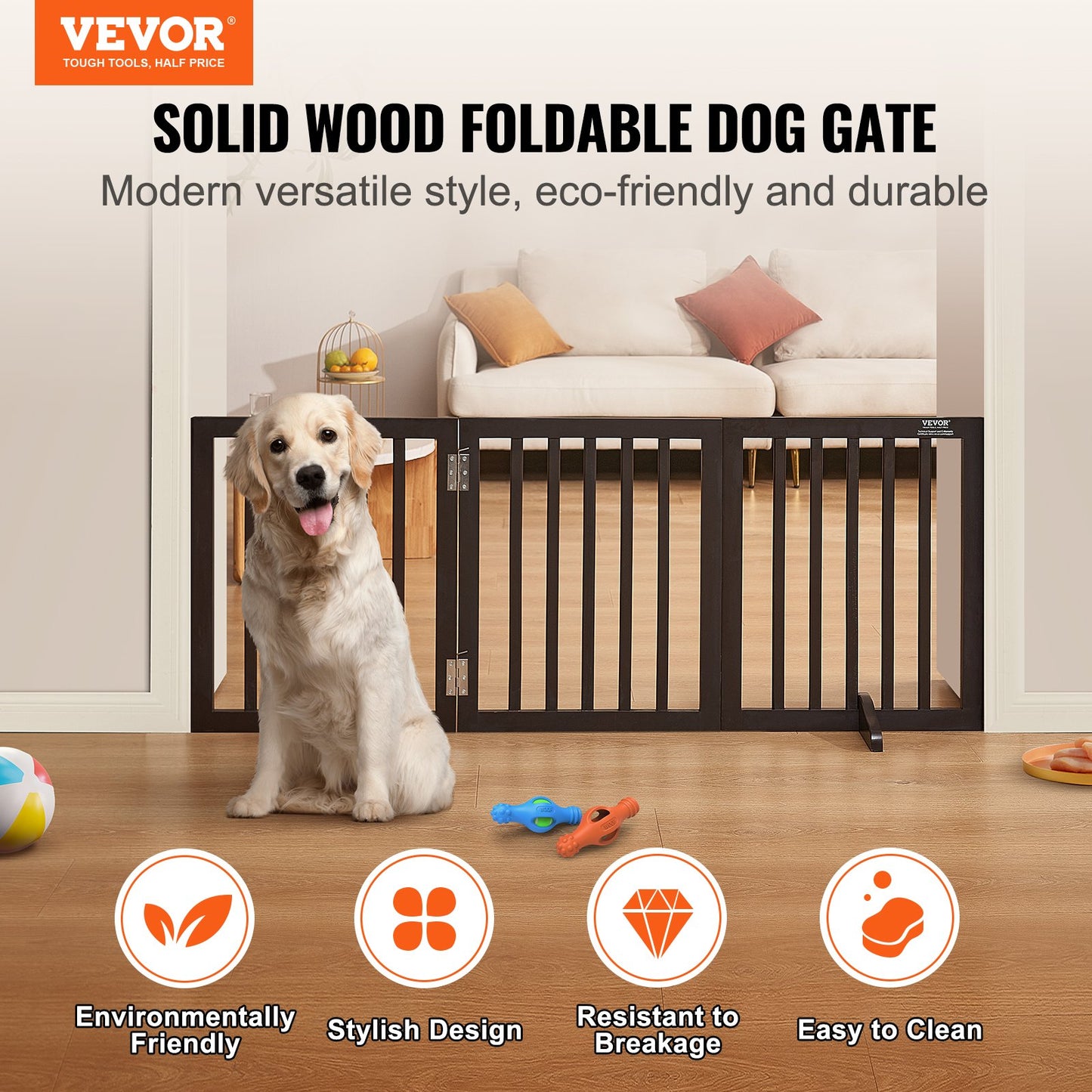 VEVOR Free Standing Dog Gate, 24" H x 60" W Freestanding Pet Gate, 3 Panels Foldable,-$45