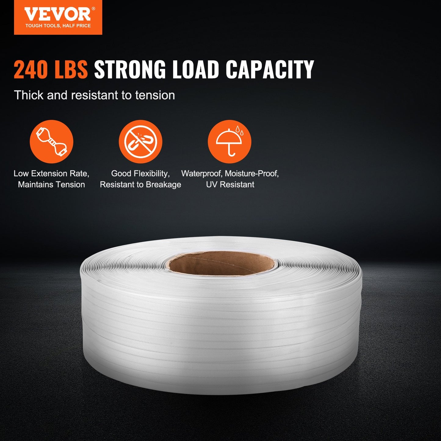 VEVOR Packaging Polypropylene (PP) Strapping Roll, 9900' Length x 1/2" Width x 0.03" Thickness,-$70