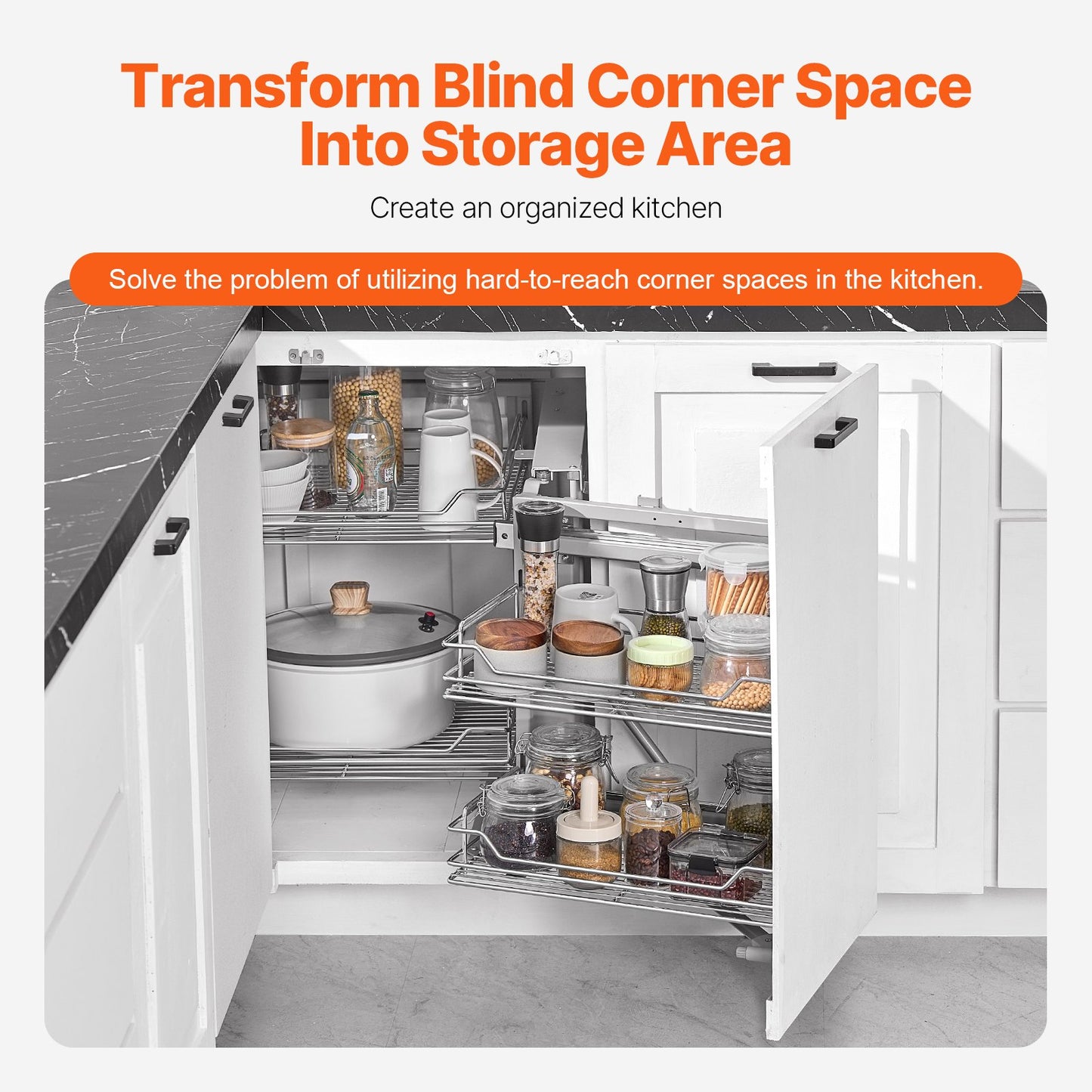 VEVOR 18"W Opening Blind Corner Pull Out Organizer, 2 Tier 4 Shelf Kitchen Cabinet Organizer,-$180