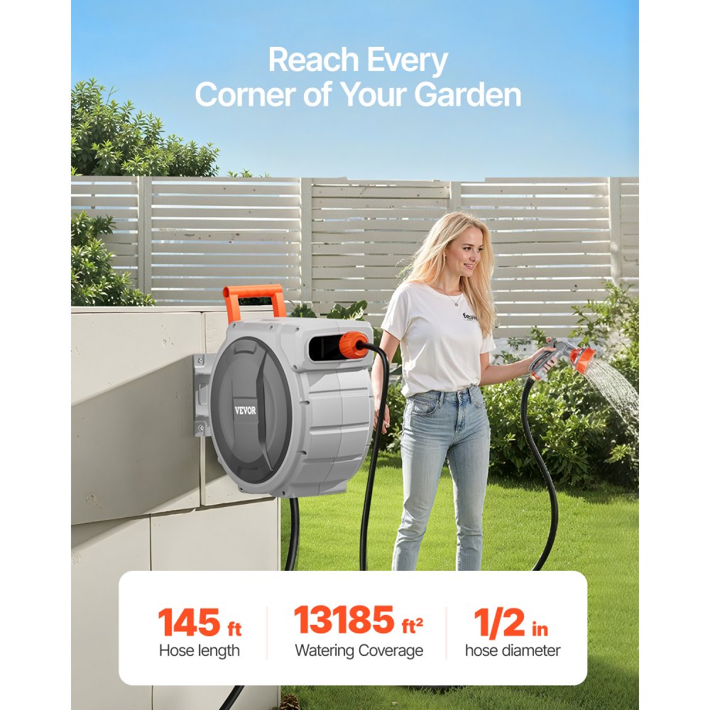 VEVOR Retractable Garden Hose Reel, 1/2 Inch x 145 ft Wall Mounted Hose Reel,-$115
