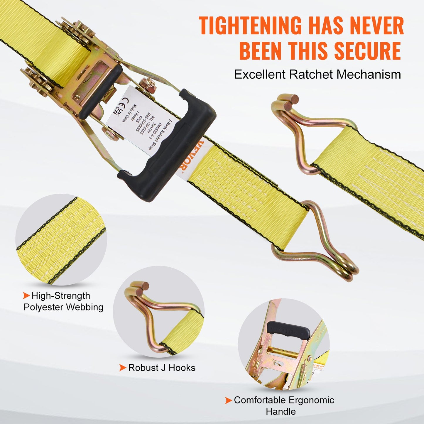 VEVOR Ratchet Tie Down Straps (4PK), 5000 lb Break Strength, Double J Hook Includes 4 Premium,-$35