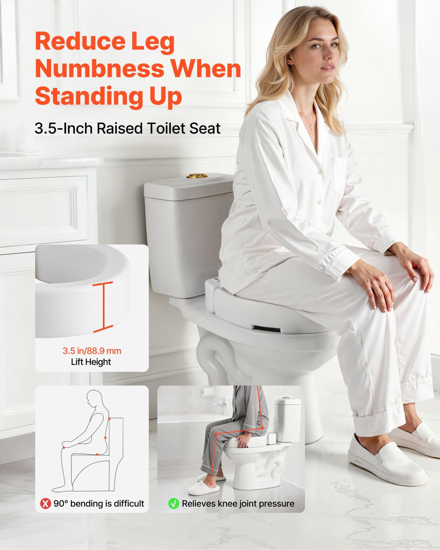 VEVOR Raised Toilet Seat, 300 lbs Load Capacity, 3.5-Inch Lift Height, Commode Elevated Toilet Seat,-$30