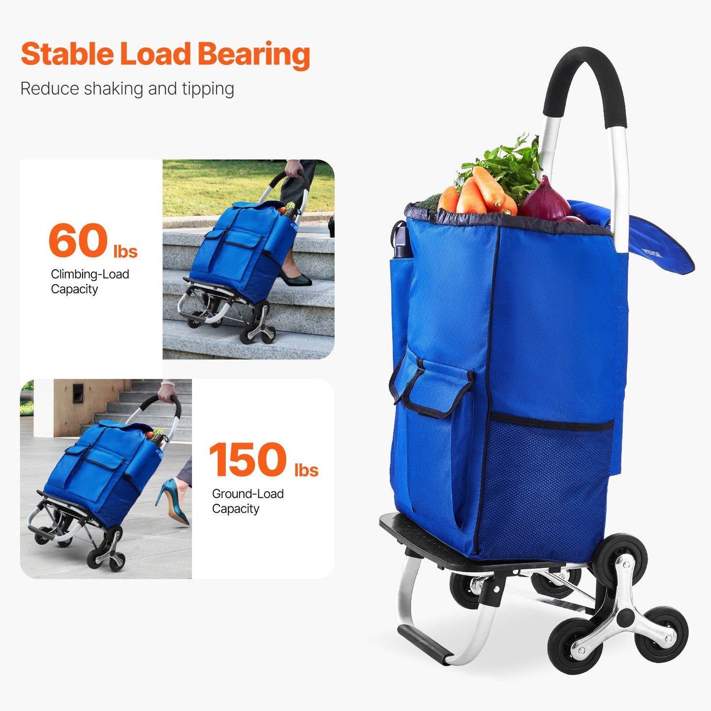 VEVOR Stair Climber Trolley Dolly, 36L Folding Shopping Cart, Grocery Cart Trolley Laundry Stair Climbing,-$30