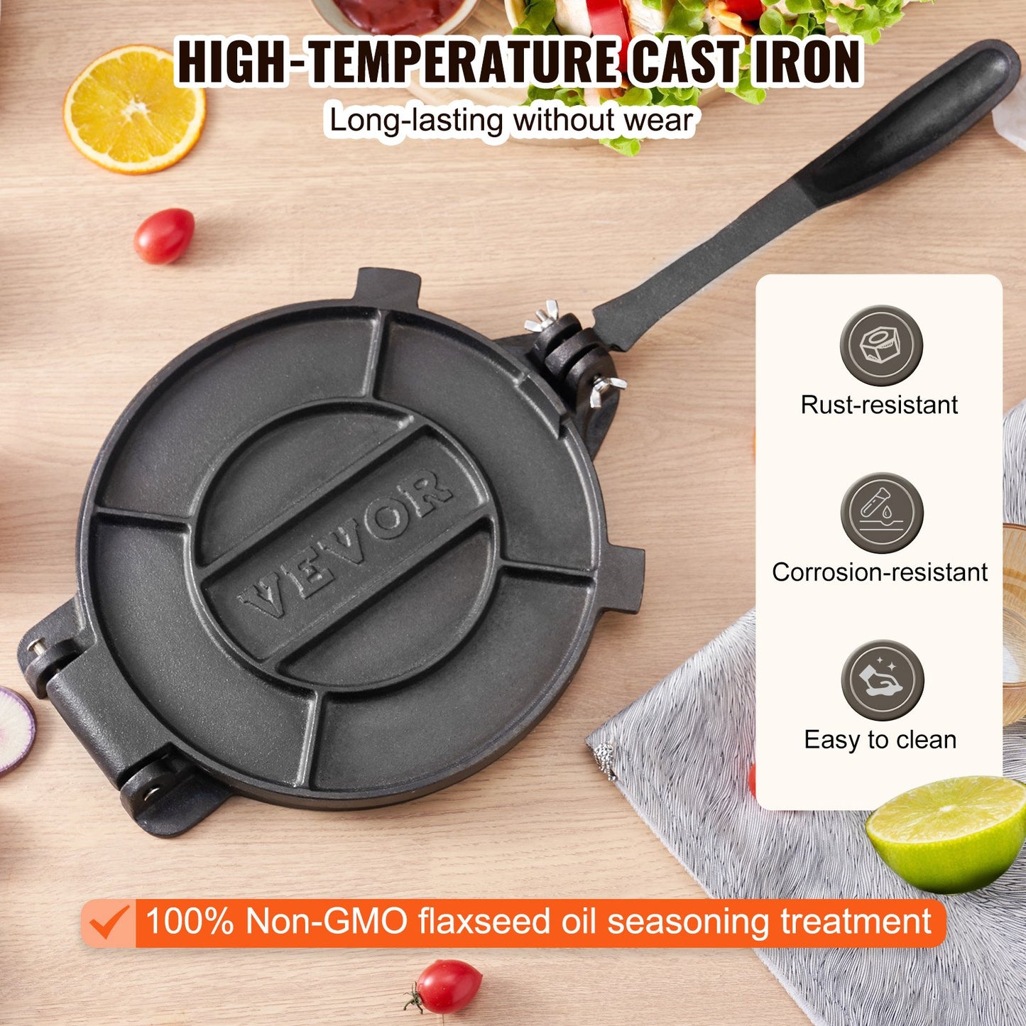 VEVOR Tortilla Press, 10 Inch Tortilla and Roti Maker, Cast Iron Heavy Duty Tortilladora Press,-$30