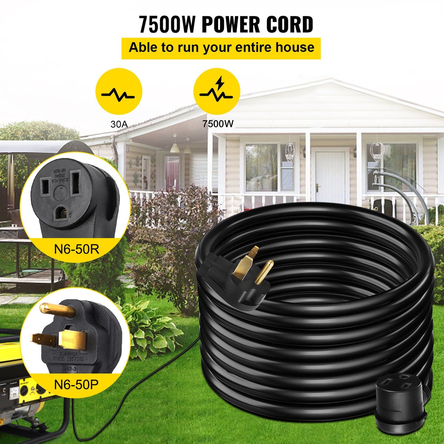 VEVOR Welder Extension Cord, 30 Amp 50 ft, NEMA 6-50P, 10/3 AWG, 250V, 7500W Heavy Duty Welder Cable