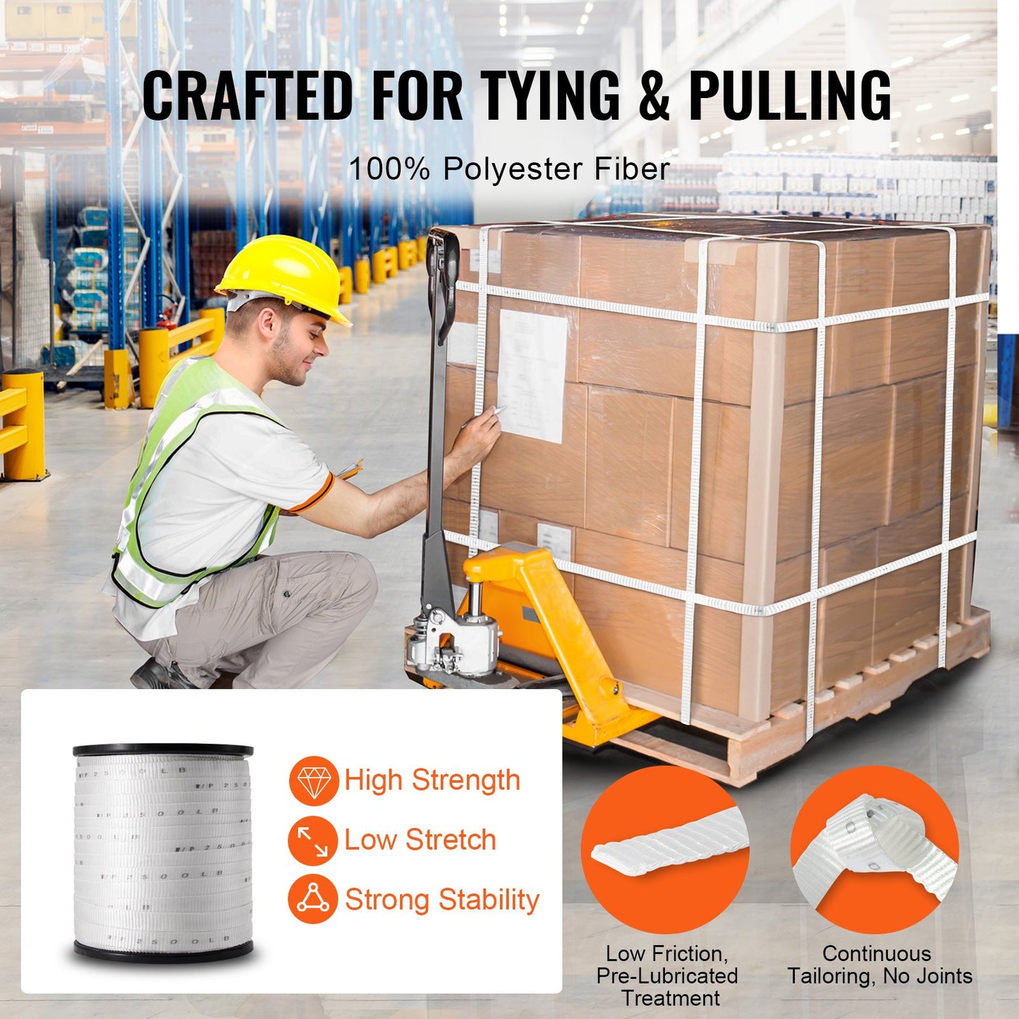 VEVOR Polyester Pull Tape, 3/4" x 528' Mule Tape Flat Rope, 2500 lbf Tensile Capacity,-$30