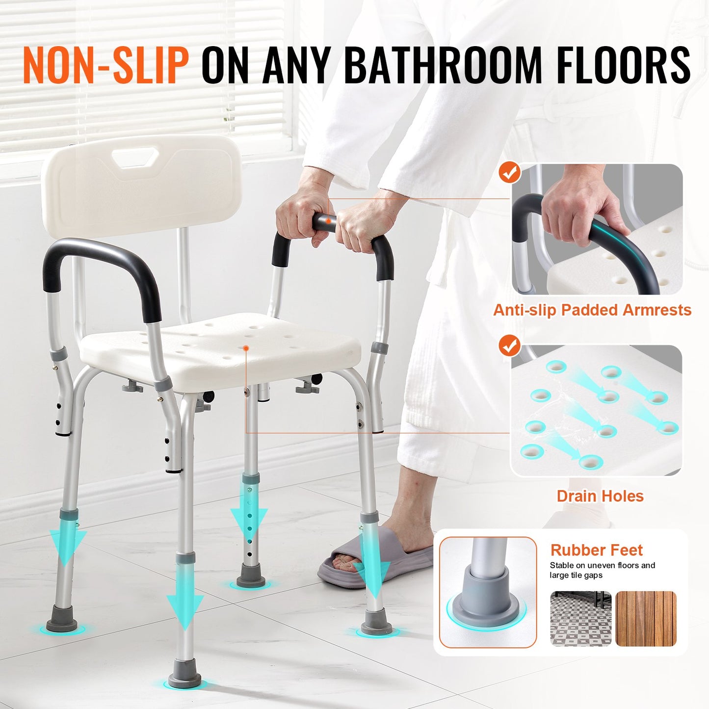 VEVOR Shower Chair, Shower Seat with Back, Adjustable Height Shower Stool, Shower Chair,-$45