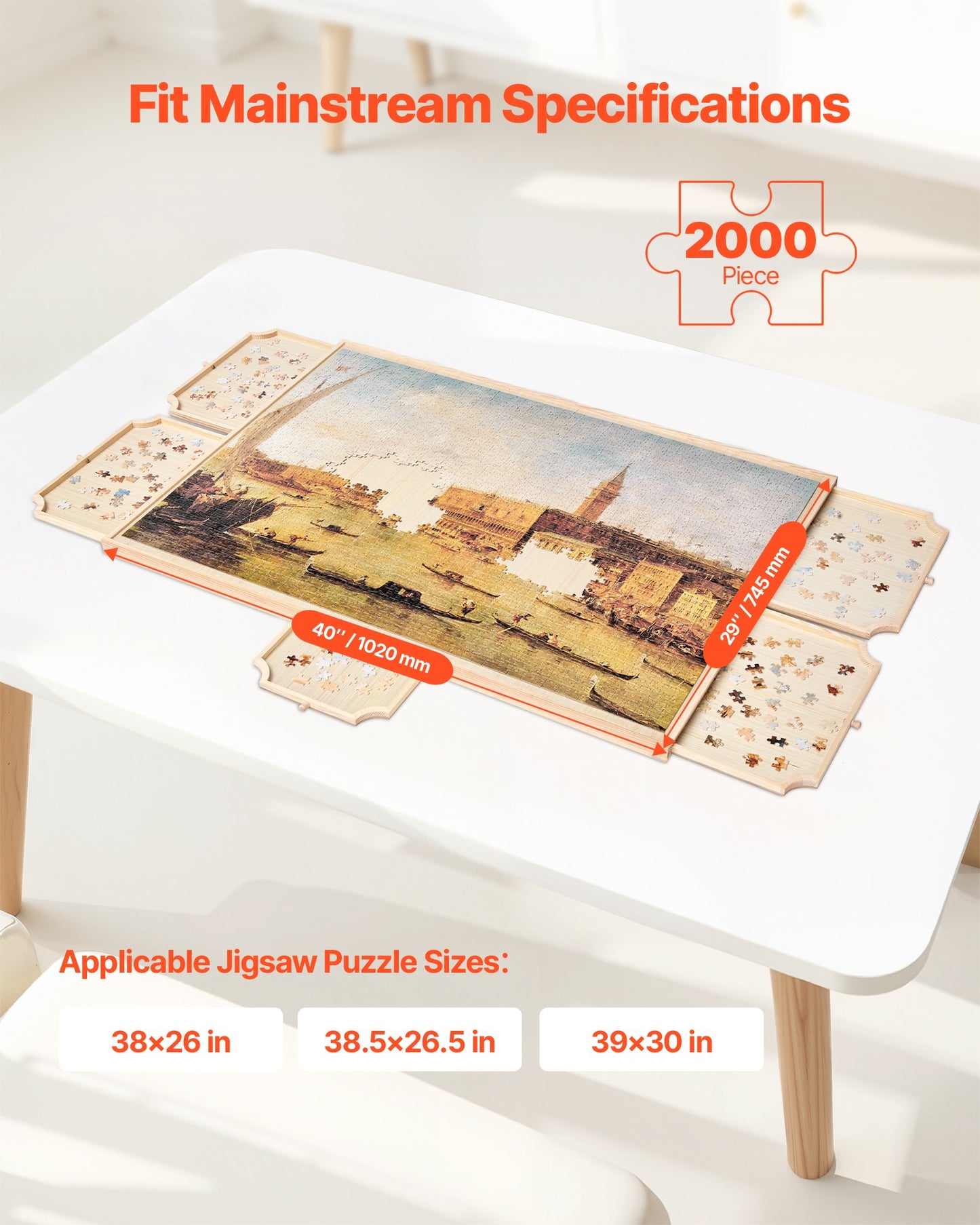 VEVOR 2000 Piece Rotating Puzzle Board with 5 Drawers and Cover, 40x29 in Portable Wooden Table,-$80