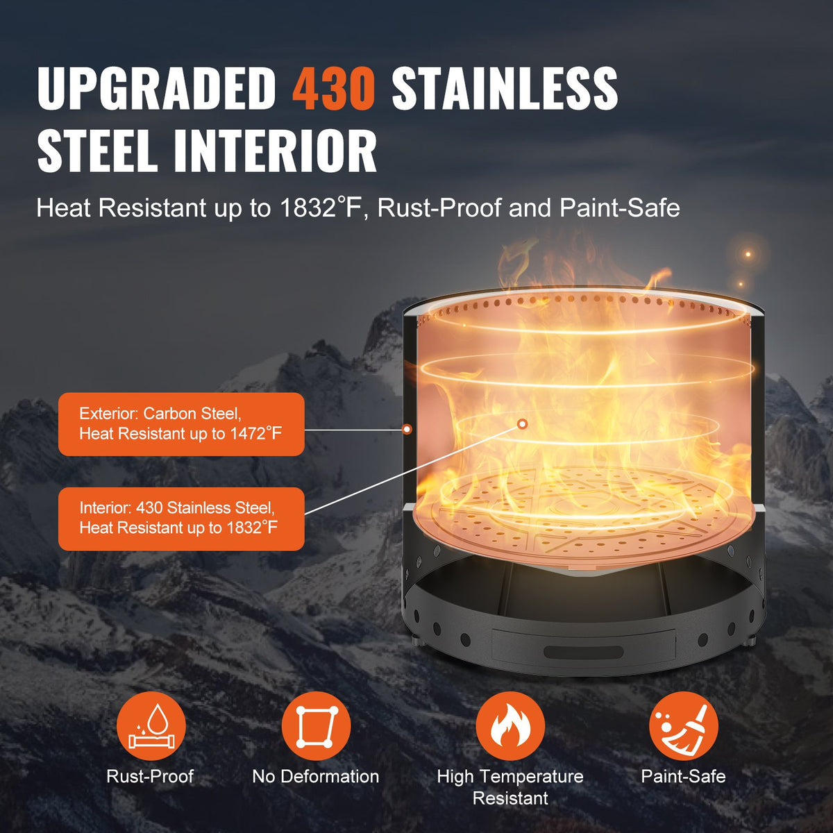 VEVOR Smokeless Fire Pit Stove Bonfire,Wood Burning Fireplaces W/Removable Ash Pan,SUS430 Stainless Steel inner Portable Outdoor Firepit,for Outdoor Patio Camping