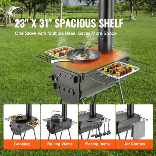 VEVOR Wood Stove, 118 inch, Alloy Steel Camping Tent Stove, Portable Wood Burning Stove,-$140