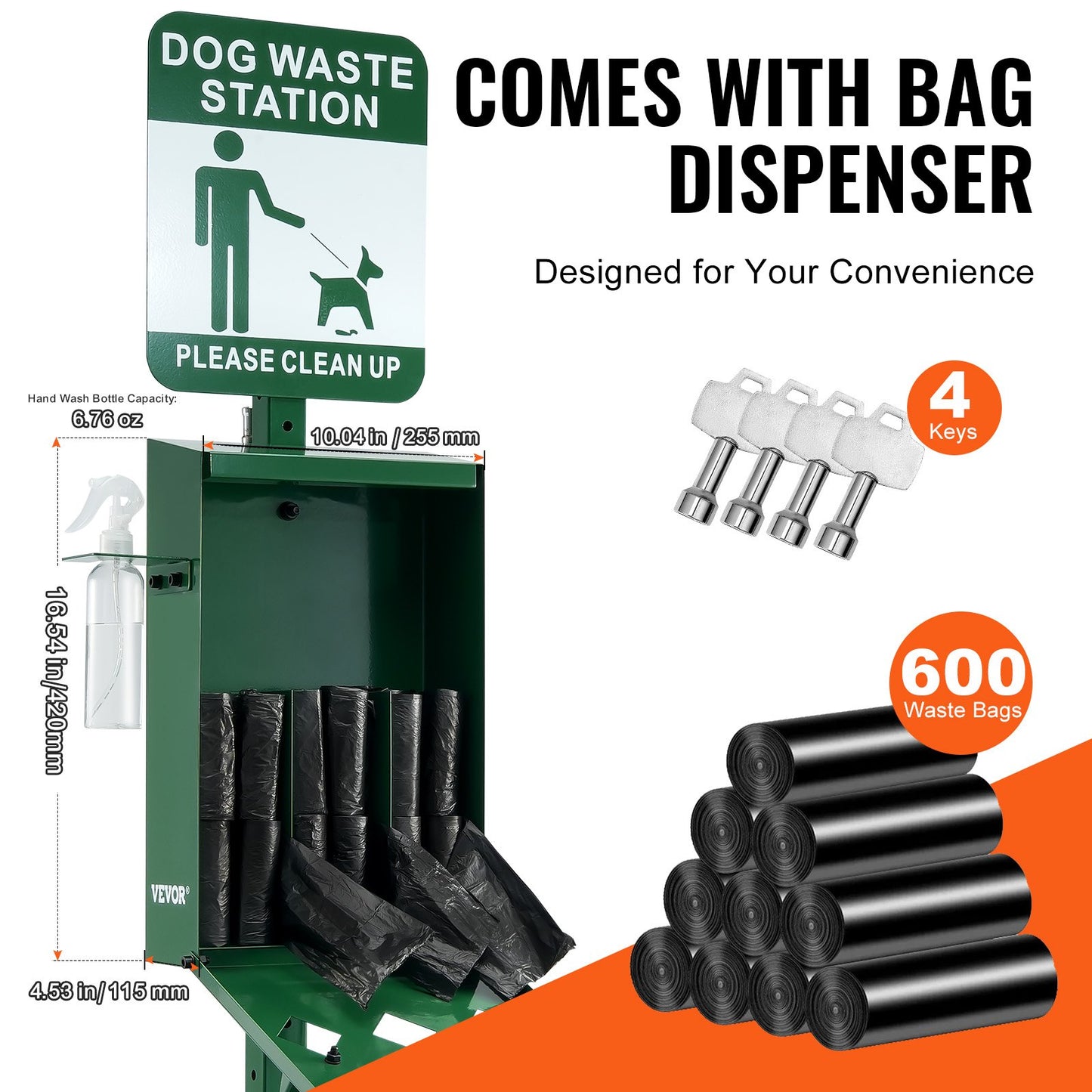 VEVOR Dog Waste Station (Commercial): 11.5Gal, Hand Wash Bottle & 600 Waste Bags,-$155