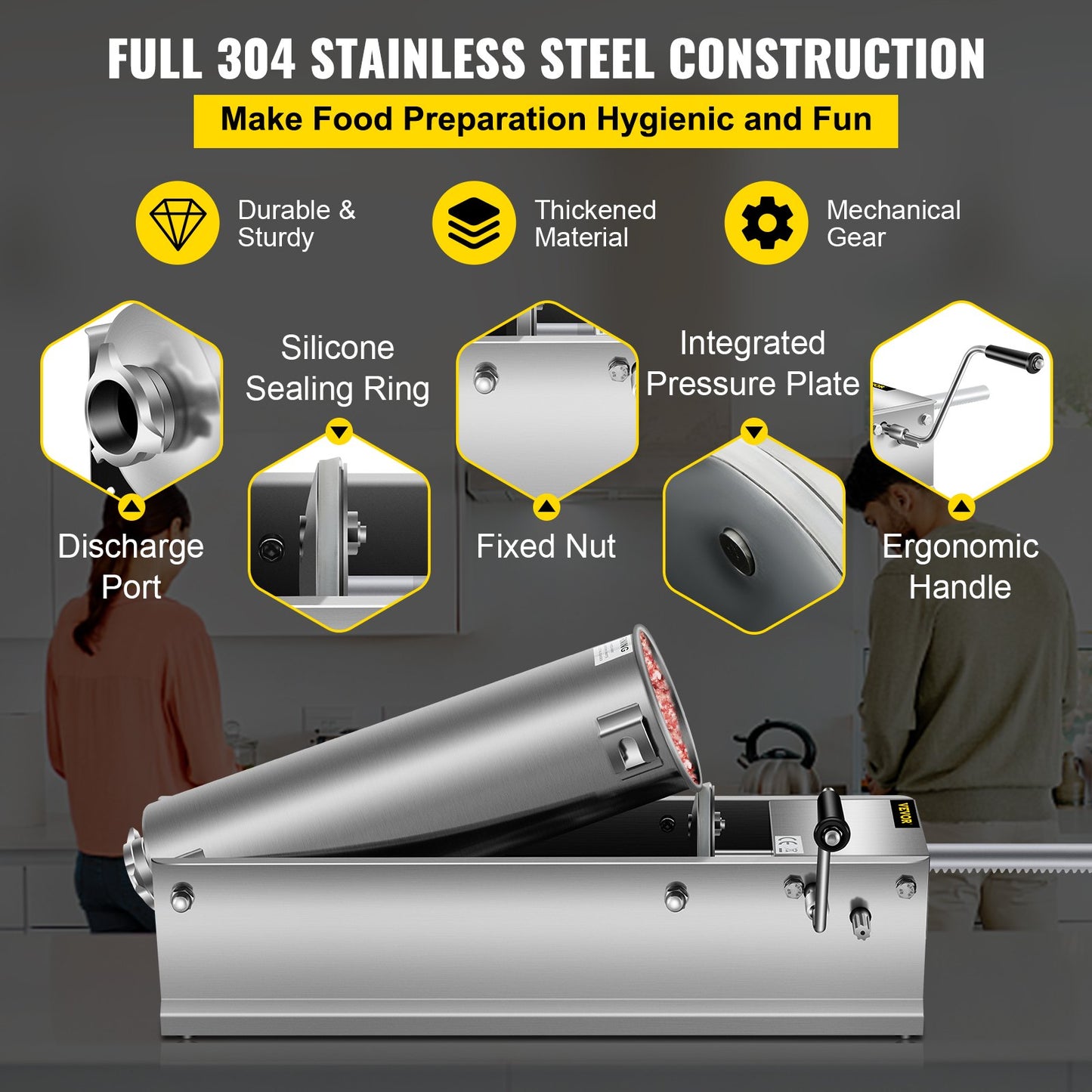 VEVOR Manual Sausage Stuffer, 7 L / 15 LBS Horizontal Sausage Machine, Dual-Speed Meat Stuffer,-$115