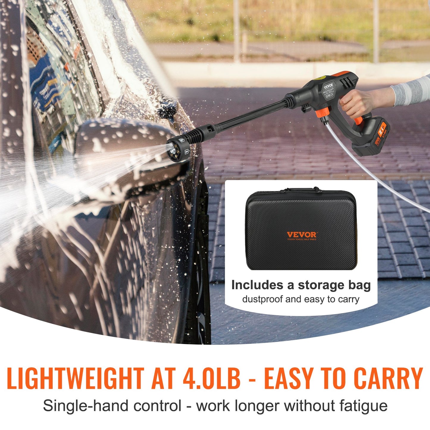 VEVOR Cordless Pressure Washer, 652-PSI 1.1 GPM Portable Power Cleaner, Handheld High-Washer Gun,-$70