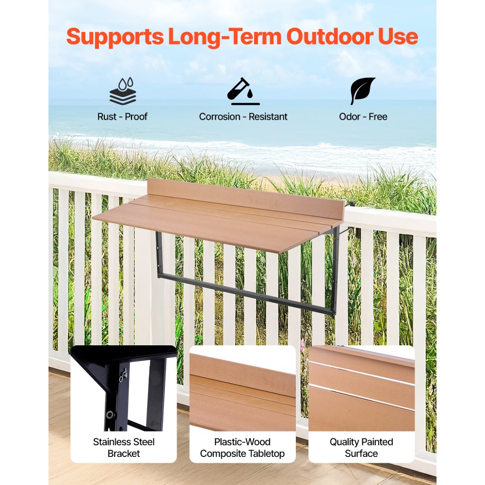 VEVOR Balcony Hanging Table, 15 x 39 in Folding Balcony Railing Table, Outdoor Balcony Bar Table,-$50