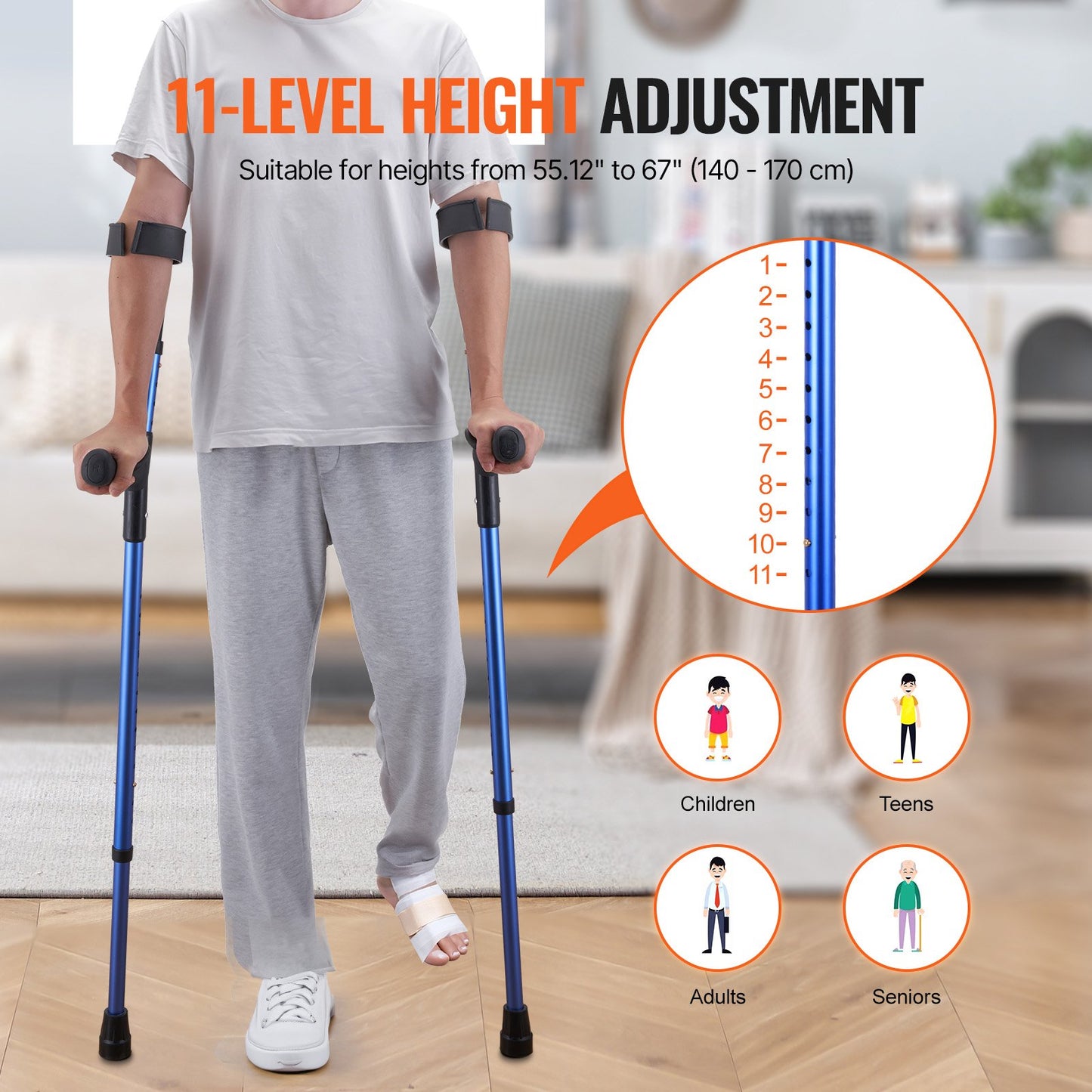 VEVOR Forearm Crutches for Adults, 11-Level Height Adjustable Walking Crutches with 4-Level Upper Cuff,-$30