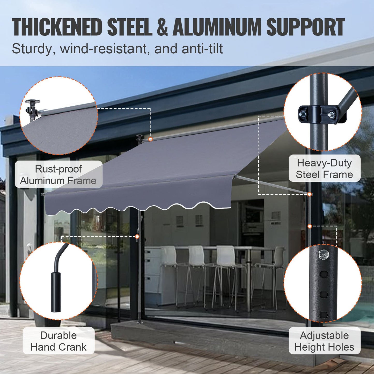 VEVOR Manual Retractable Awning, 78" Outdoor Retractable Patio Awning Sunshade Shelter, Adjustable Door,-$65