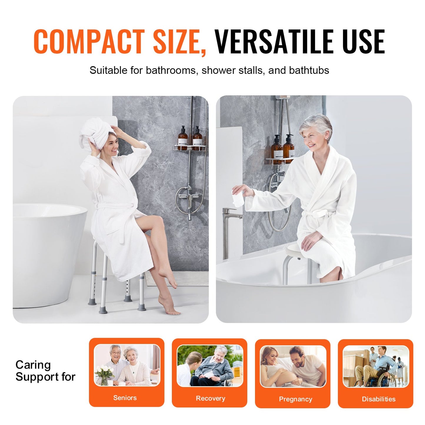 VEVOR Adjustable Height Shower Chair, Non-Slip Shower Bench Seat, 300 lbs Capacity,-$25