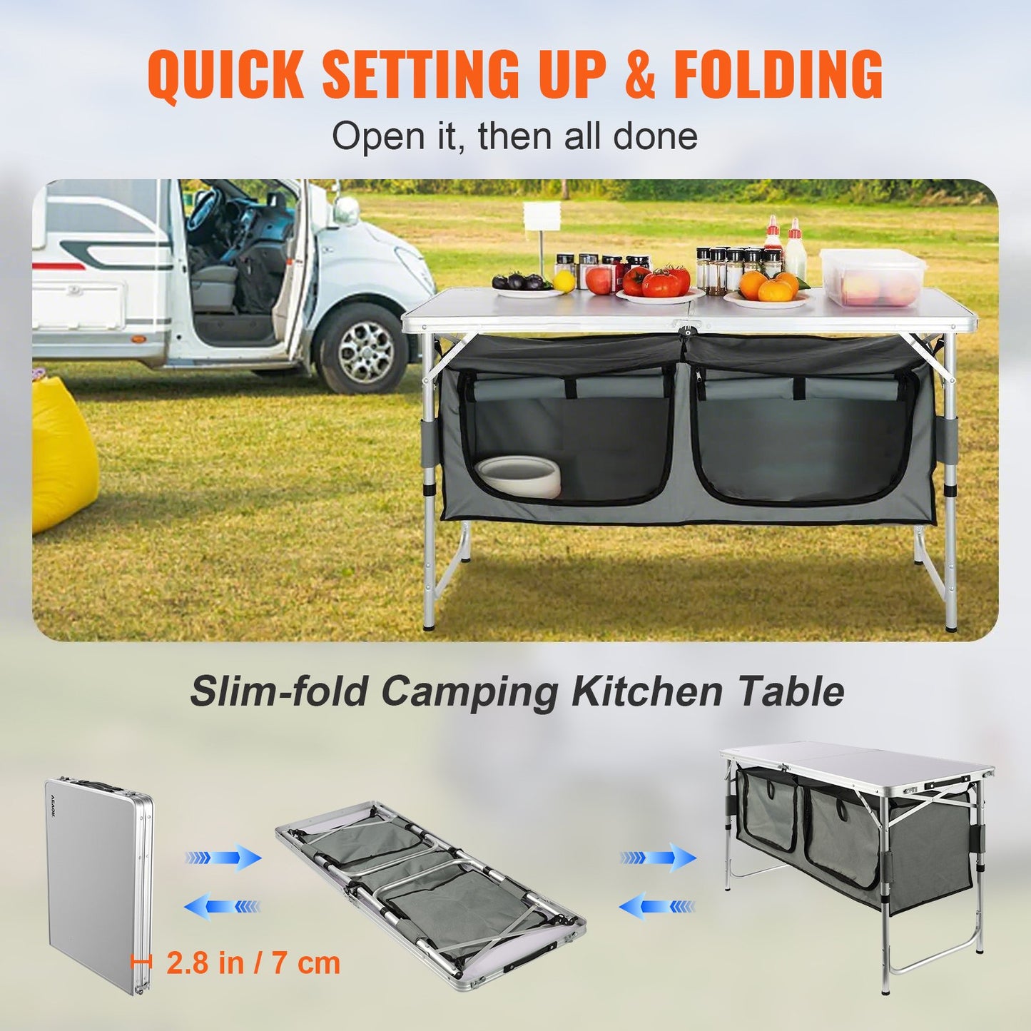 VEVOR Camping Kitchen Table, Quick set-up Folding Camping Table with A Carrying Bag, -$45