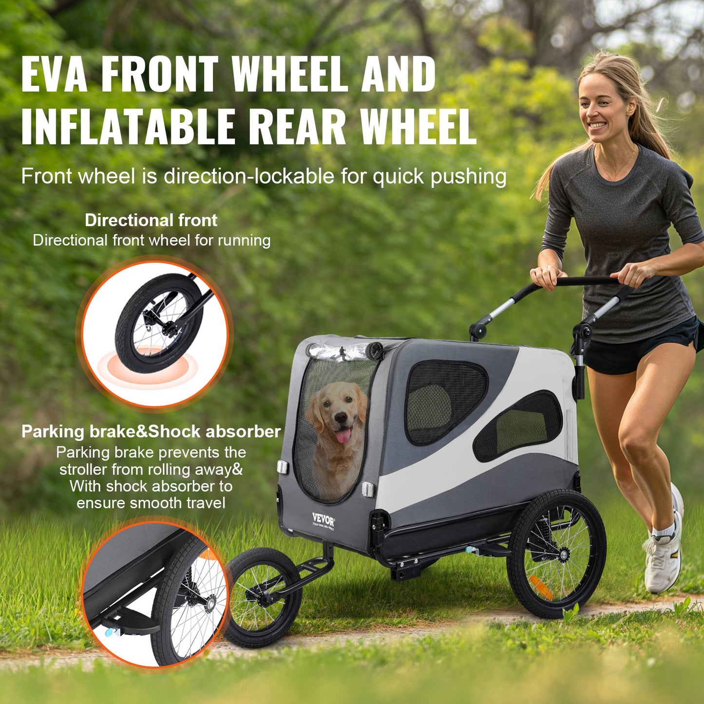 VEVOR Dog Bike Trailer, Supports up to 100 lbs, 2-in-1 Pet Stroller Cart Bicycle Carrier, Easy Folding,-$180