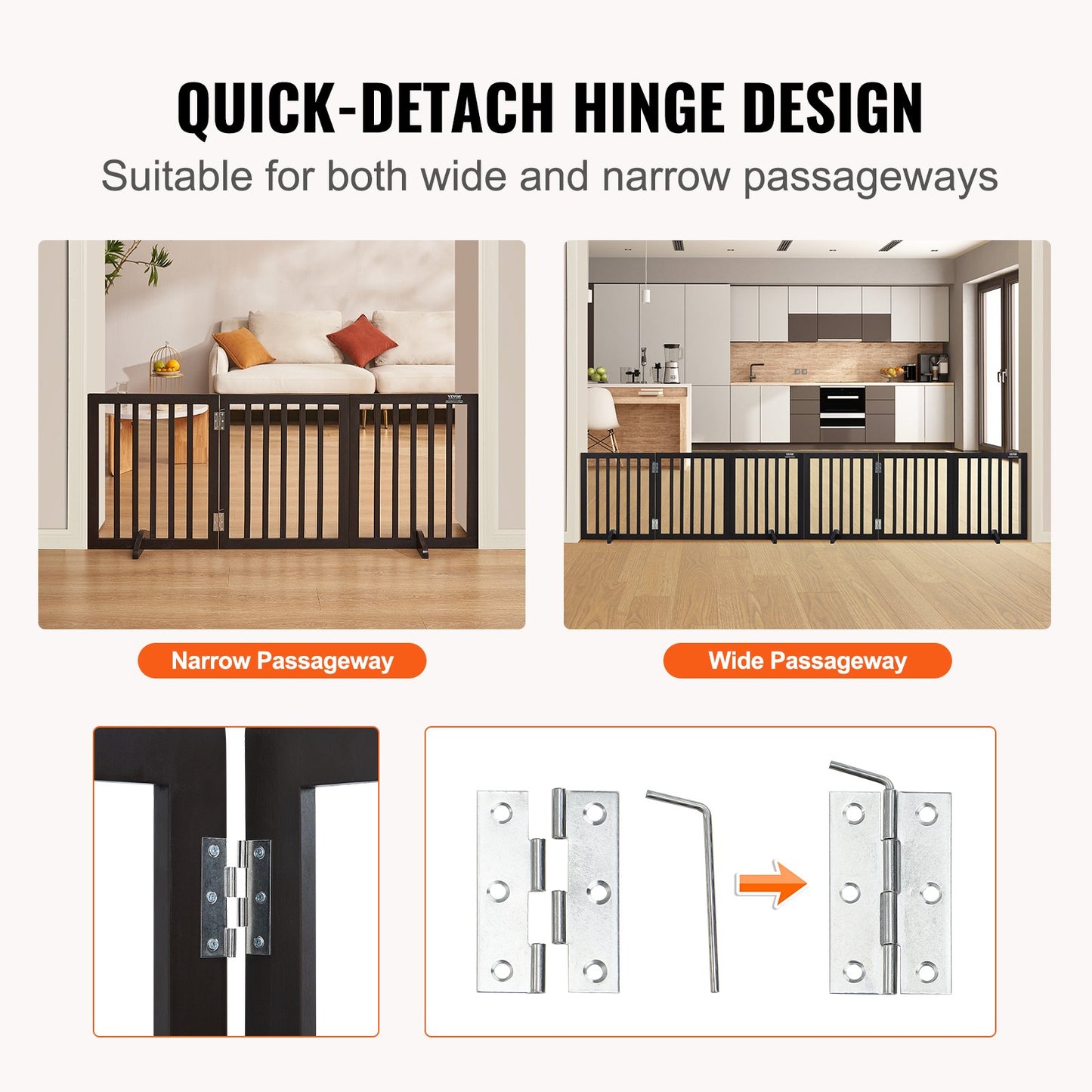 VEVOR Free Standing Dog Gate, 24" H x 60" W Freestanding Pet Gate, 3 Panels Foldable,-$45