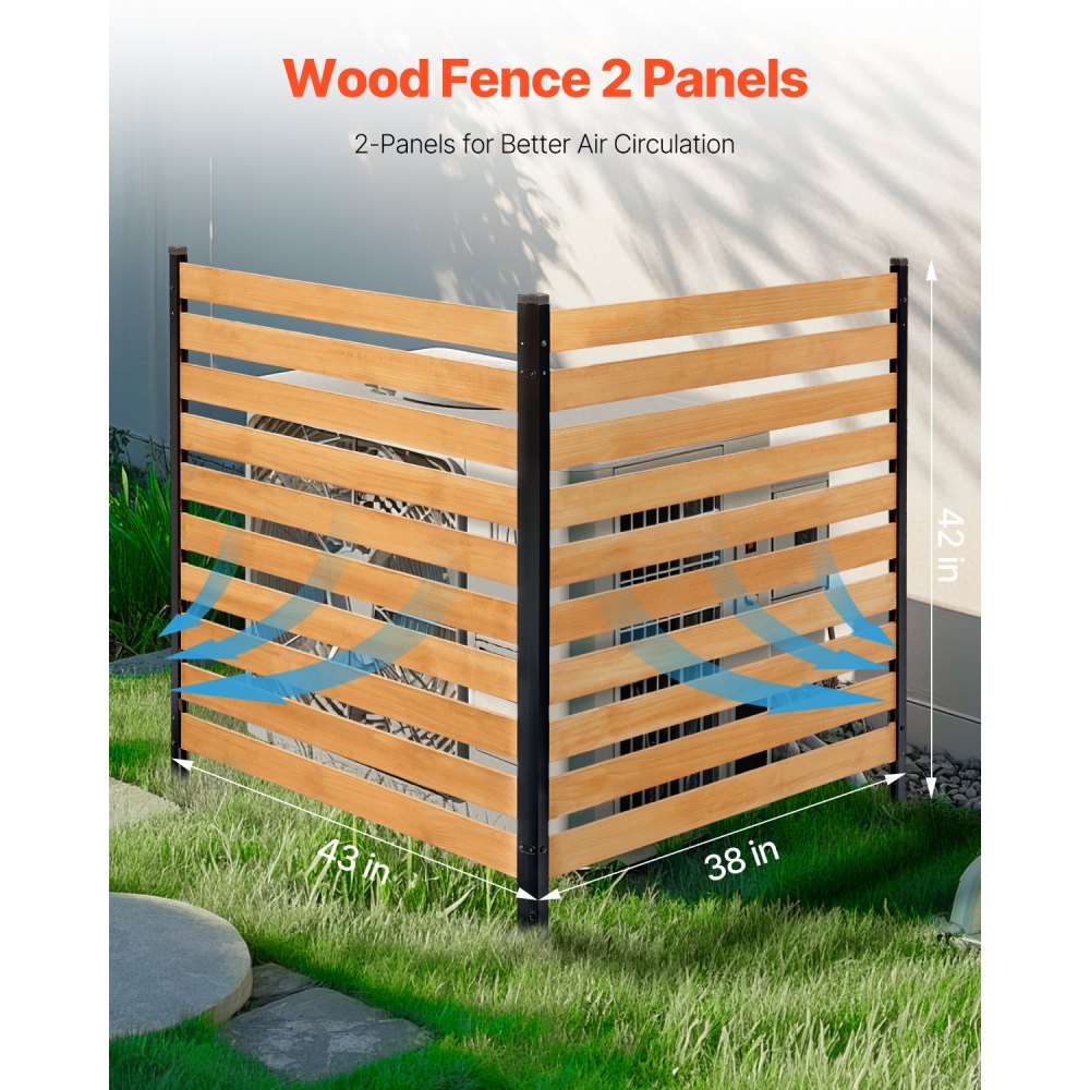 VEVOR Wood Privacy Fence, 38" W x 42" L, 2-Panel Slatted Air Conditioner Fence Screen,-$60