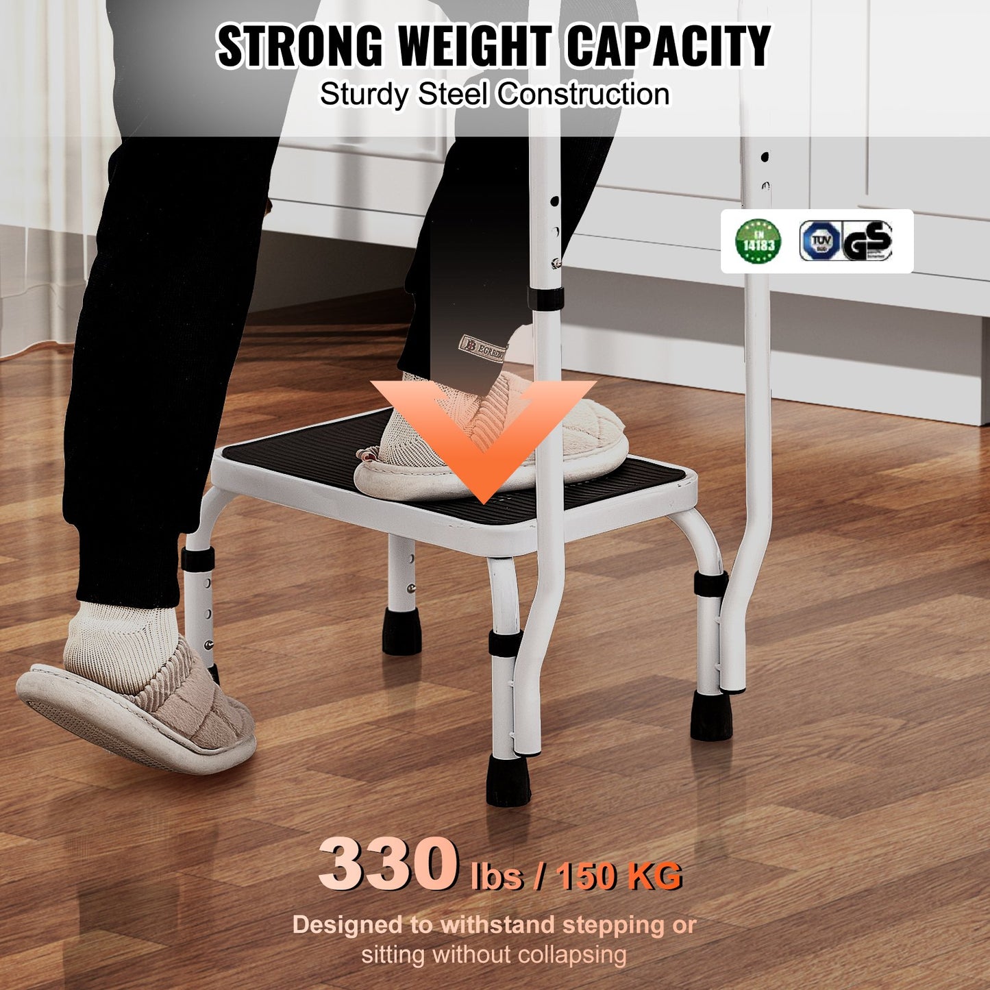 VEVOR Step Stool 1-Step 330lbs Capacity, 3 Adjustable Height with Handle Steel Step Ladder,-$45