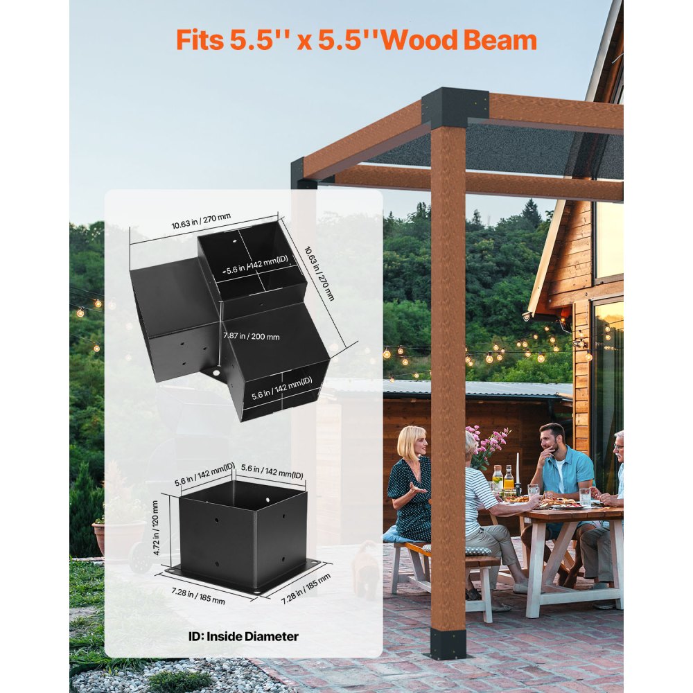 VEVOR Pergola Bracket Kit, 6x6 Inch (Inner Size 5.5x5.5), 4 Pcs 3-Way Corner Bracket,-$110