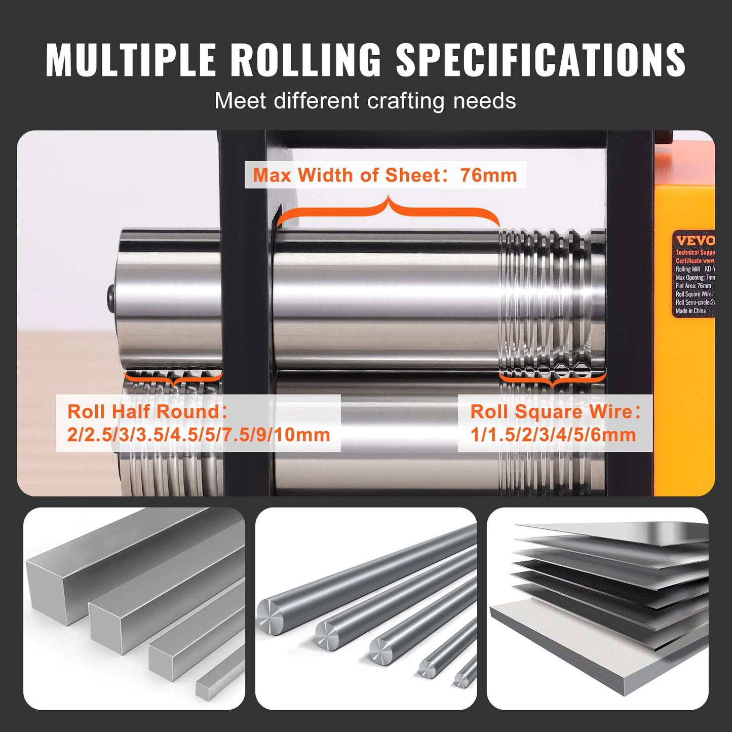 VEVOR Rolling Mill, 3"/76 mm Jewelry Rolling Mill Machine, 1: 2 Gear Ratio, 3-in-1,-$125