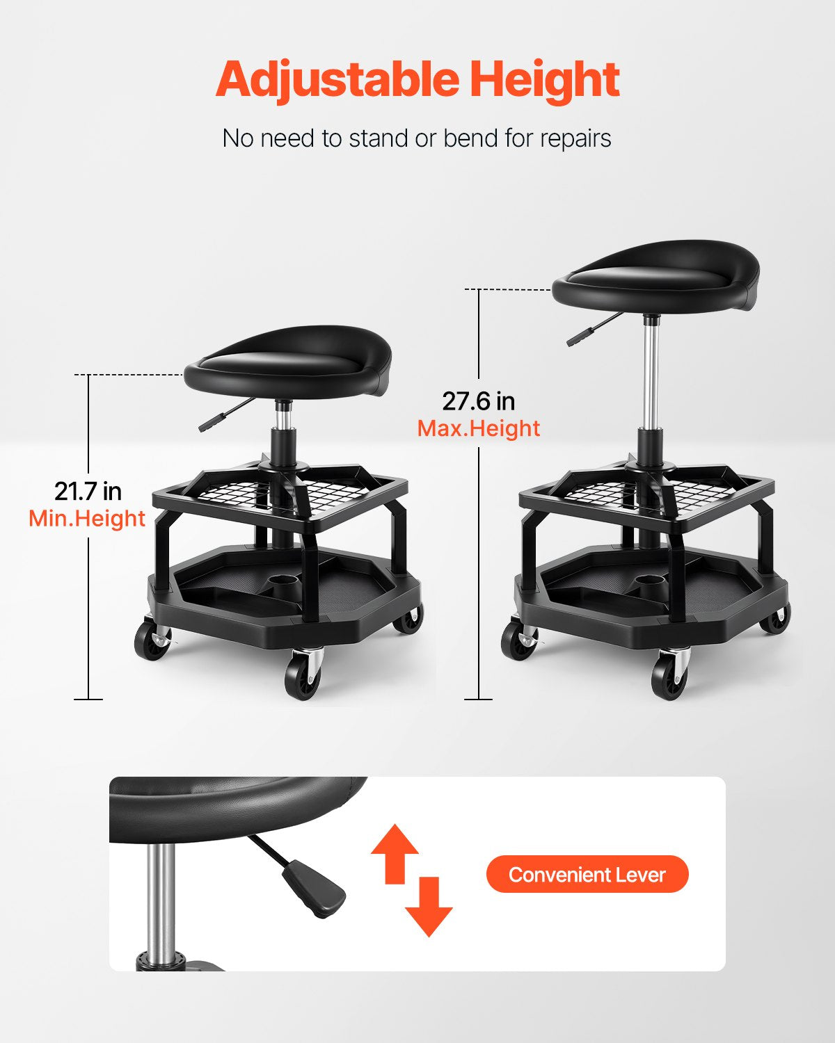VEVOR Rolling Shop Stool, Pneumatic Garage Seat/Work Stool with 300 lbs Capacity,-$85