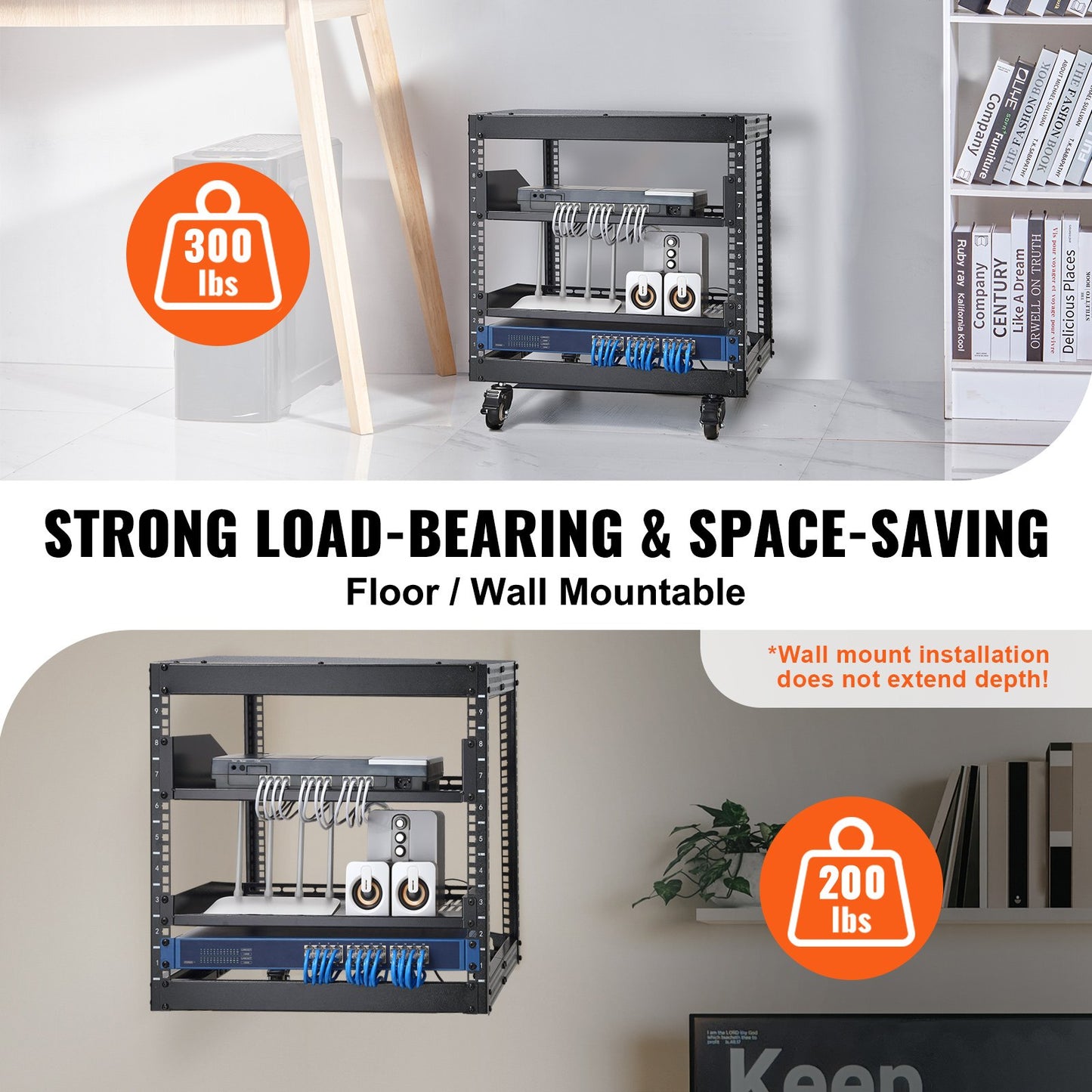 VEVOR 9U Open Frame Server Rack, 23''-40'' Adjustable Depth, Free Standing or Wall Mount Network,-$60